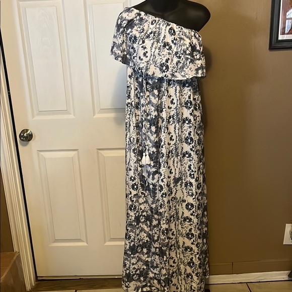 Japna Dresses & Skirts - Japna blue and White Asymmetrical Ruffled Dress
